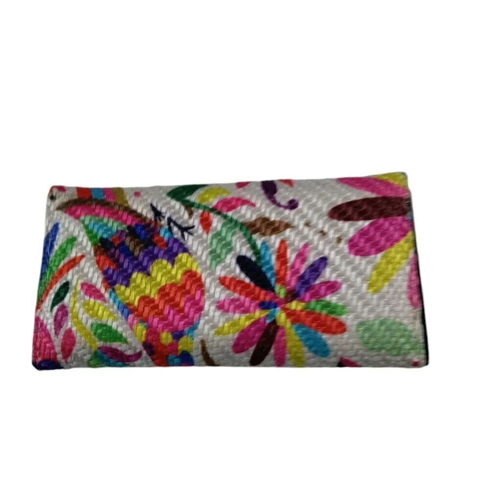 Jute Textile Trifold Floral/Bird Colorful Wallet Artsy Boho Travel Hippie